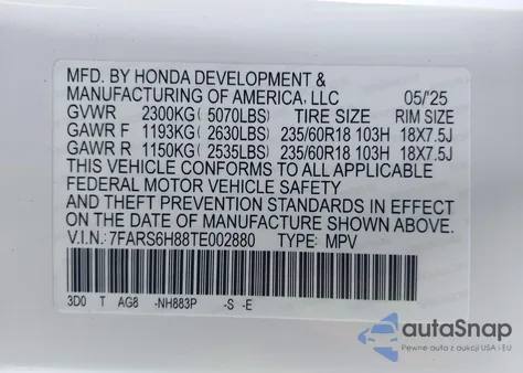 2026 Honda Cr-V Hybrid Awd Sport-L from USA, damaged, VIN 7FARS6H88TE002880